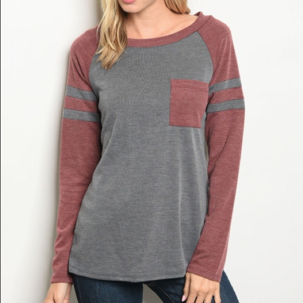 Gray Burgundy Top